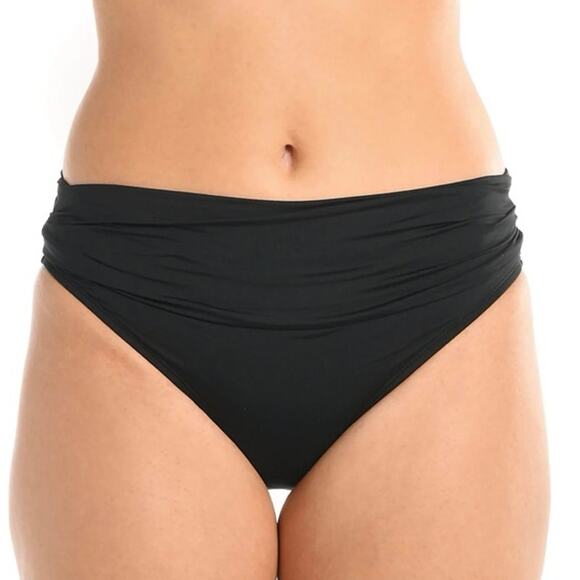 LA BLANCA Island Goddess Ruched Band Hipster Bikini Bottom Black UPF Sz 10 - NWT - Picture 1 of 7